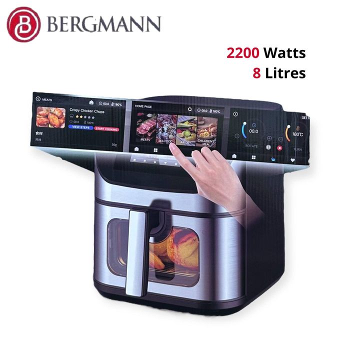 Bergmann قلاية هوائية بدون زيت 8 لترات 2200 وات واجهة من الفولاذ المقاوم للصدأ - BAF 9002