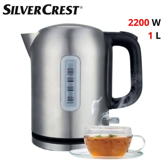 Bouilloire électrique sans fil SilverCrest 1 L en acier inoxydable 2 200 W