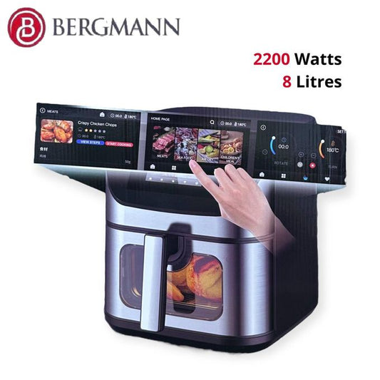 Bergmann قلاية هوائية بدون زيت 8 لترات 2200 وات واجهة من الفولاذ المقاوم للصدأ - BAF 9002