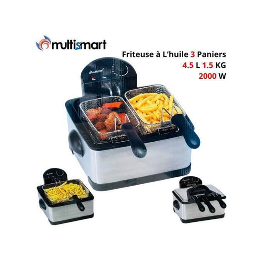 Friteuse inox électrique 4.5 L 2000W avec 3 Panier Multismart