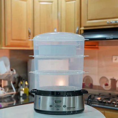 Cuiseur À Vapeur Électrique 800W 9L 3 Paniers Inox Avec Contrôle De Minuterie Numérique - BR-FS-002 / BRANDMANN