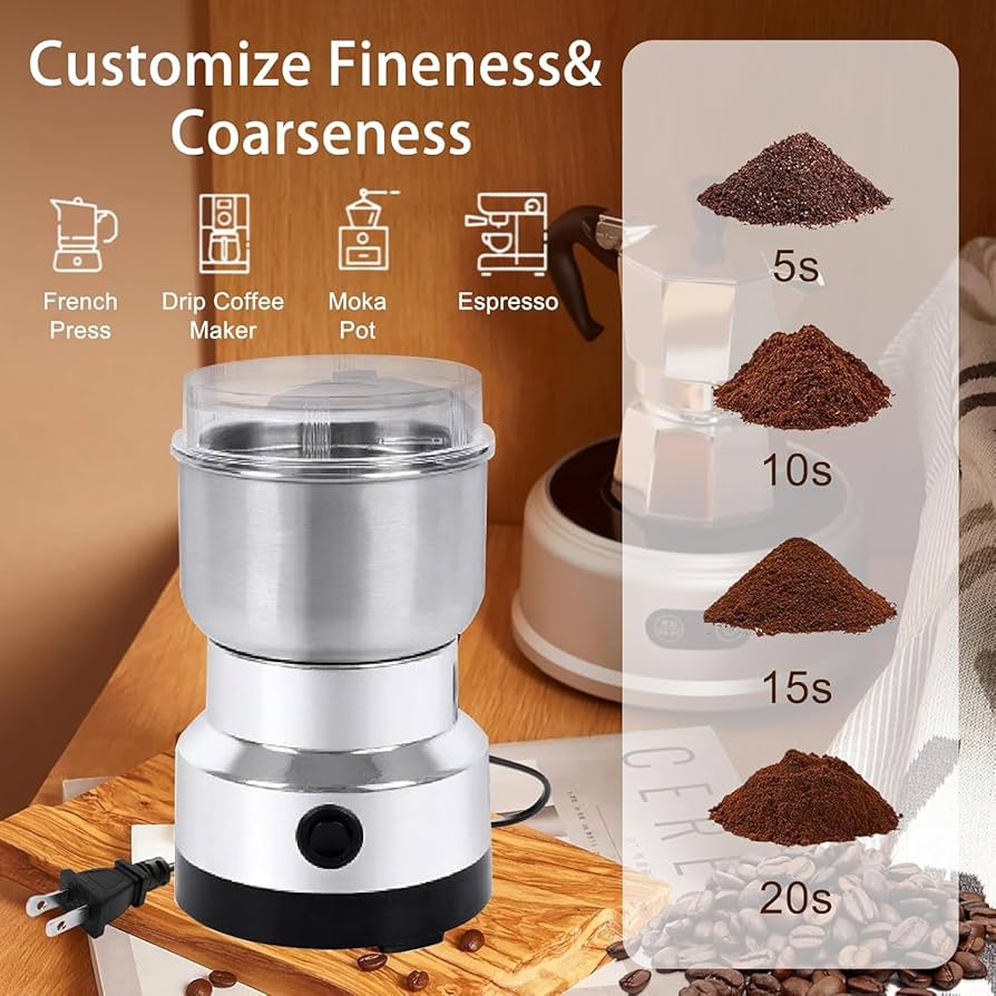 Moulin à épices électrique portable en acier inoxydable, multifonction, pour grains secs, épices, céréales, condiments, café