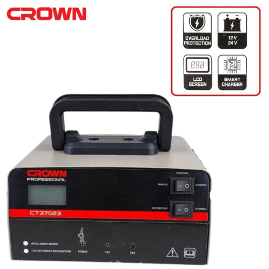 Chargeur Batterie Intelligent 12/24V LCD CT37022 Crown – Sécurité & Polyvalence
