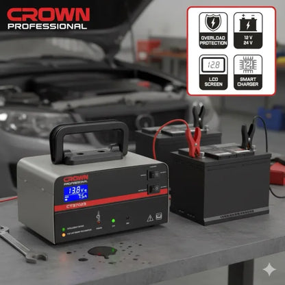 Chargeur Batterie Intelligent 12/24V LCD CT37022 Crown – Sécurité & Polyvalence